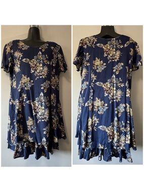 Vintage Caroll Reed Navy Floral Midi Dress SZ 12
